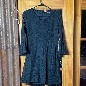Lulu's Black Lace 3/4 length ruffled sleeve Dress, Size M